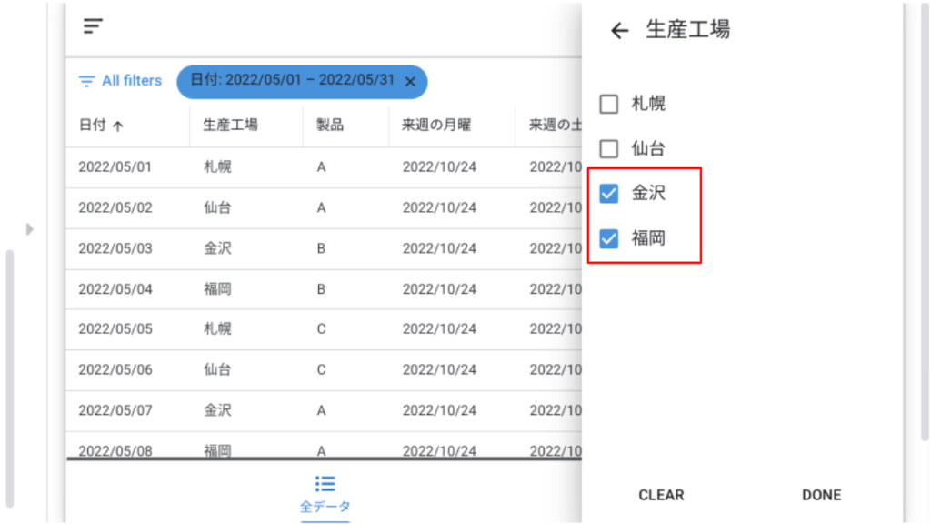 生産工場の入力