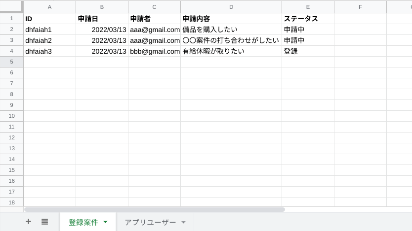 登録案件シート