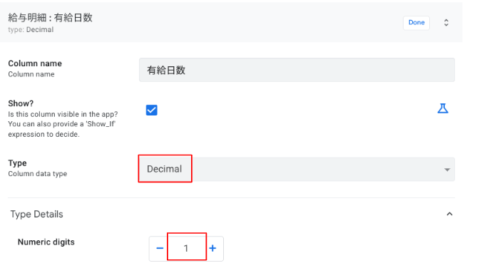 有給日数カラムの設定