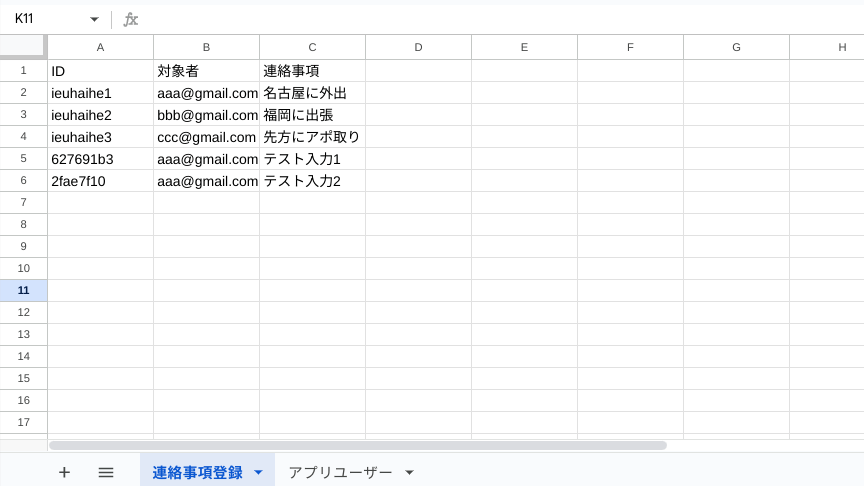 連絡事項登録シートの説明